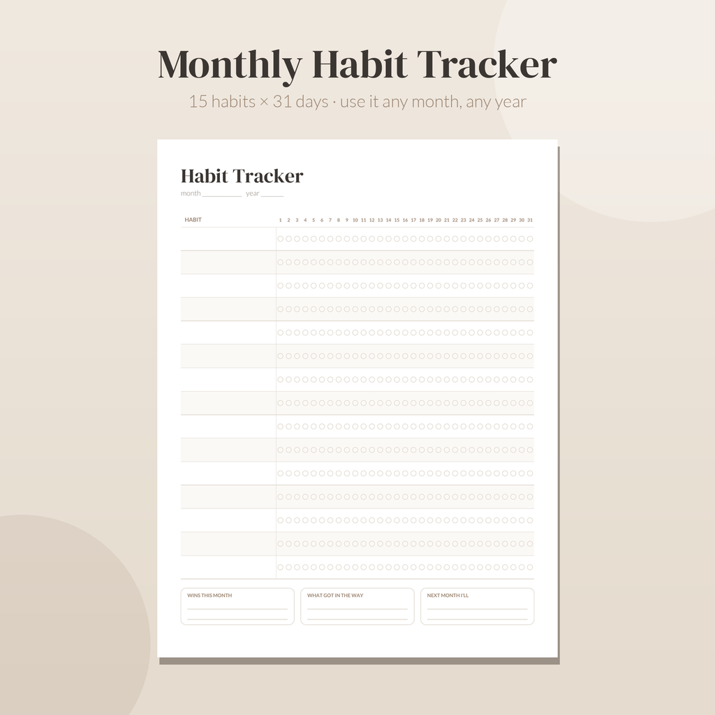 Habit Tracker Printable, Goal Planner, Undated Habit Tracker PDF, Digital Goal Setting GoodNotes, Monthly Habit Tracker, Letter A4