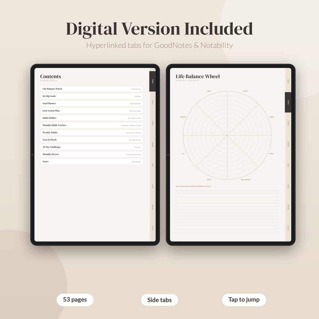 Habit Tracker Printable, Goal Planner, Undated Habit Tracker PDF, Digital Goal Setting GoodNotes, Monthly Habit Tracker, Letter A4