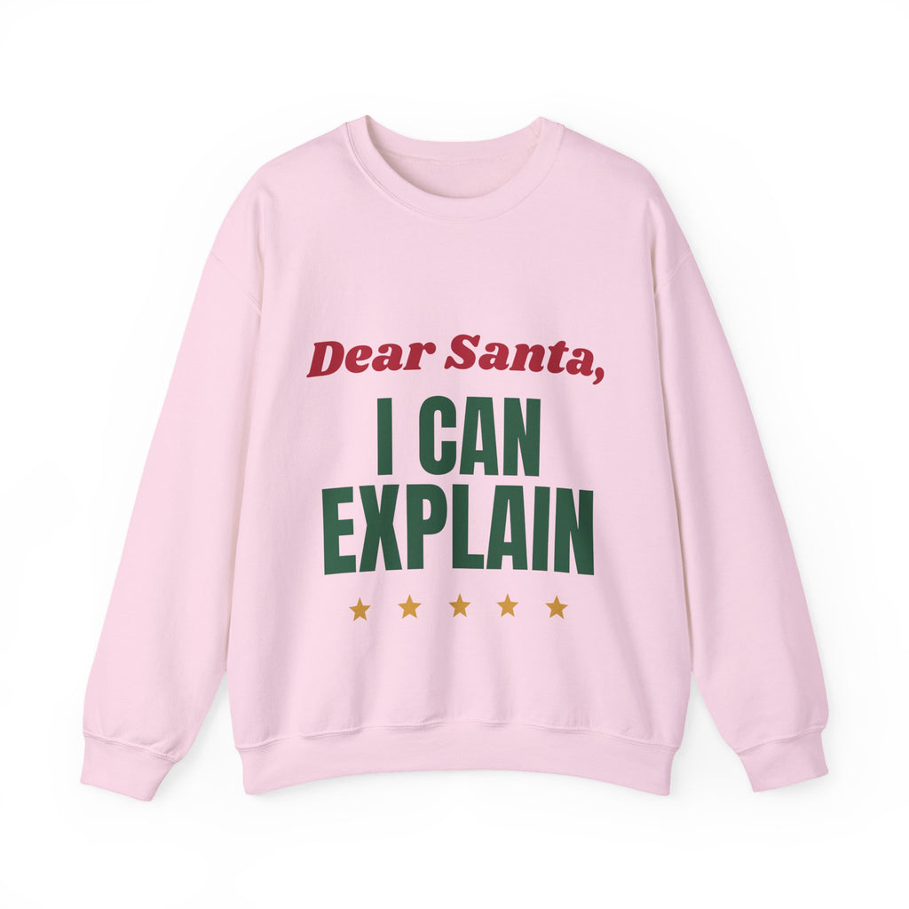 Dear Santa I Can Explain funny naughty list christmas sweatshirt design by Blackstar Creative, view 3