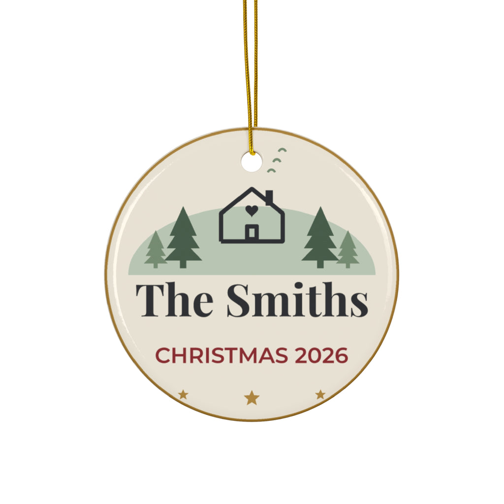 Personalized Family Christmas Ornament 2026, Custom Last Name Ornament with Year, Snowy House Family Keepsake, New Home Christmas Gift