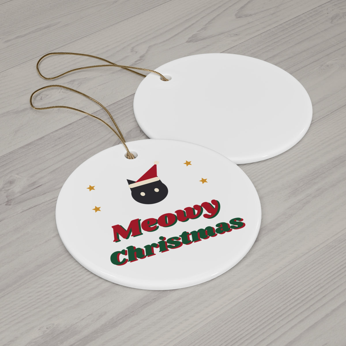 Meowy Christmas Cat Ornament, Black Cat Santa Hat Holiday Ornament, Cat Mom Xmas Gift, Funny Cat Christmas Mug