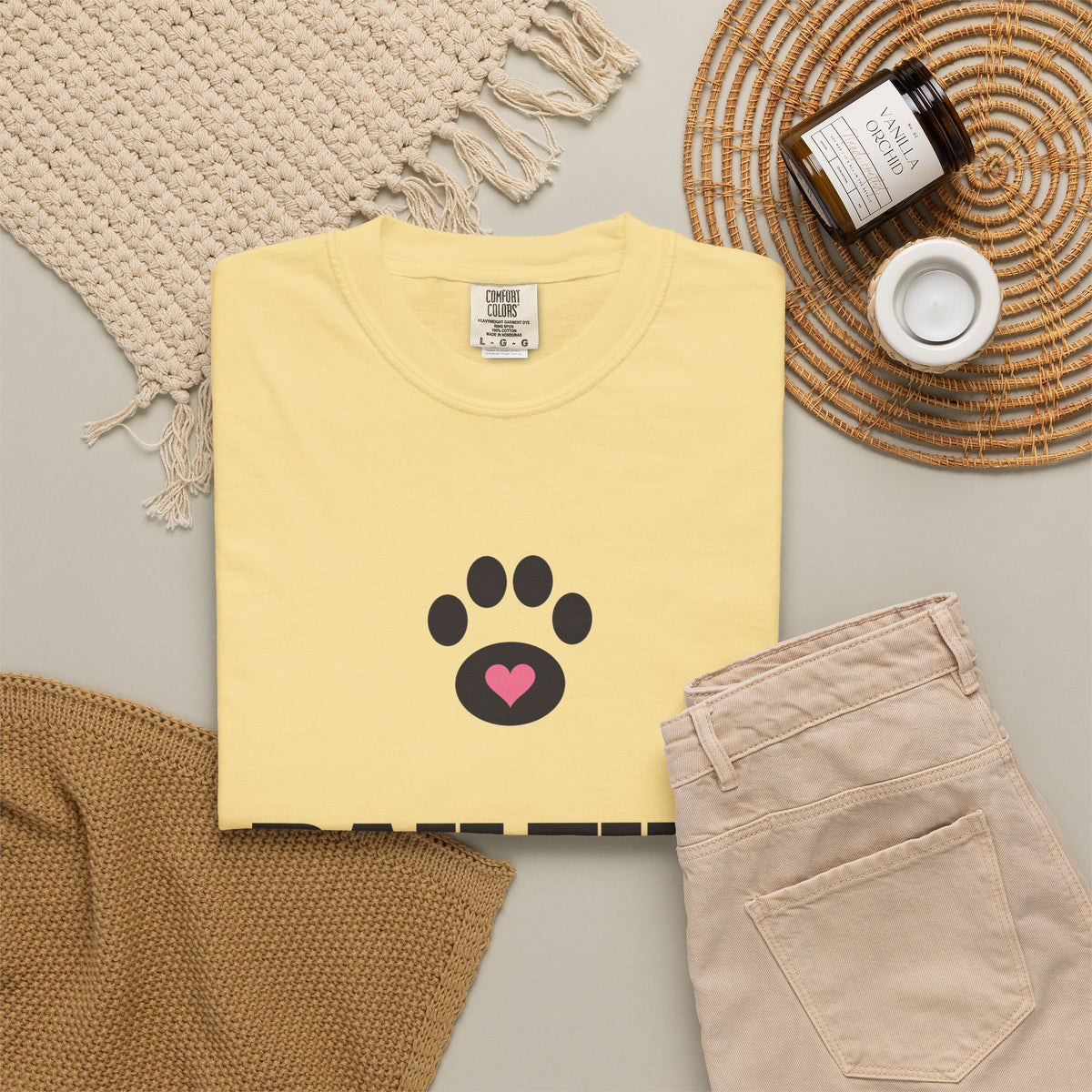 Garment-dyed tee with a black paw and pink heart, BAILEY'S in bold letters and Mom in rose script, view 11