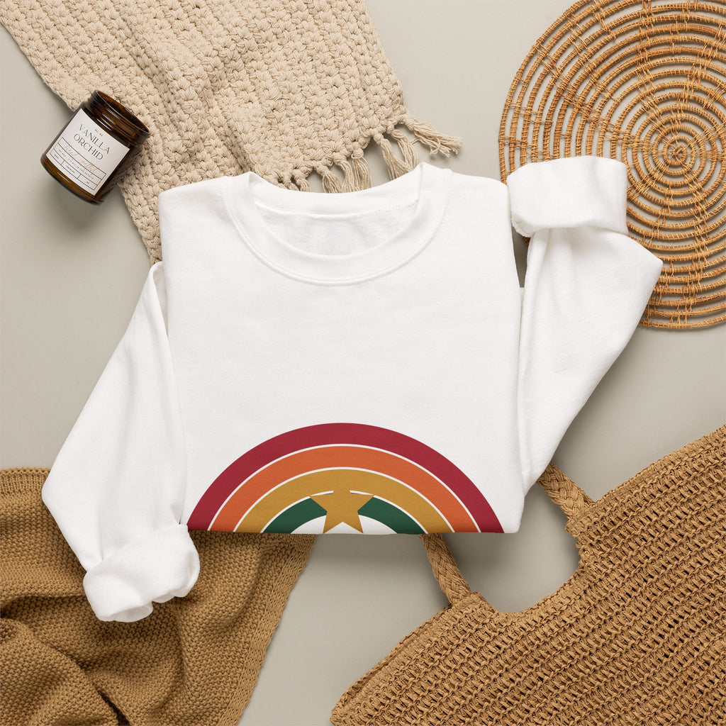 Cocoa and Candlelight retro 70s rainbow christmas sweatshirt design by Blackstar Creative, view 6