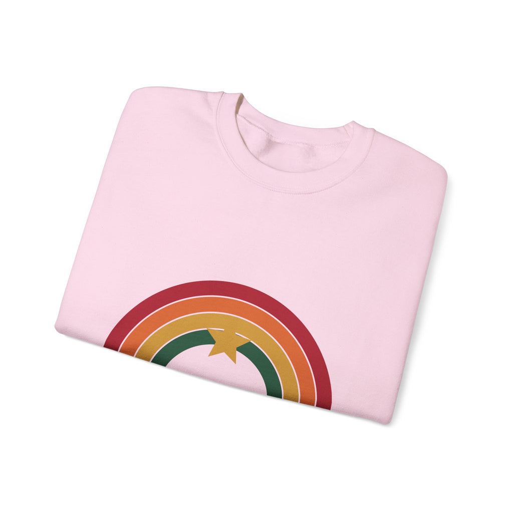 Cocoa and Candlelight retro 70s rainbow christmas sweatshirt design by Blackstar Creative, view 11