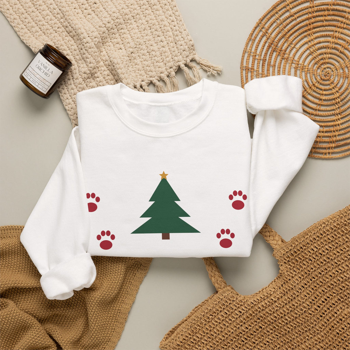 Sleigh All Day With My Dog Christmas Sweatshirt, Dog Lover Holiday Crewneck, Funny Paw Print Xmas Gift
