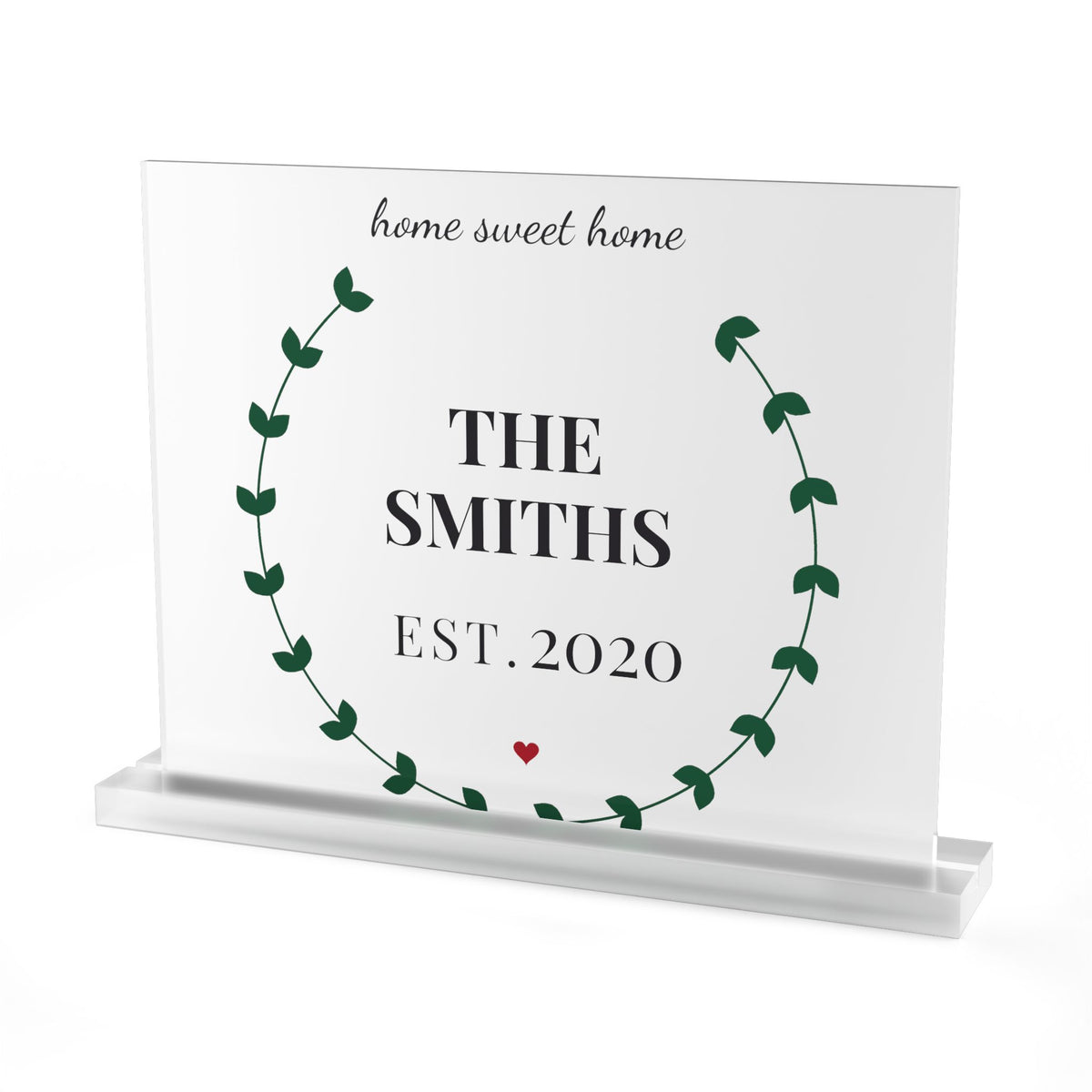 Family Name Acrylic Sign with Botanical Wreath, Personalized Est. Year Sign, Home Sweet Home Decor, Couple Gift