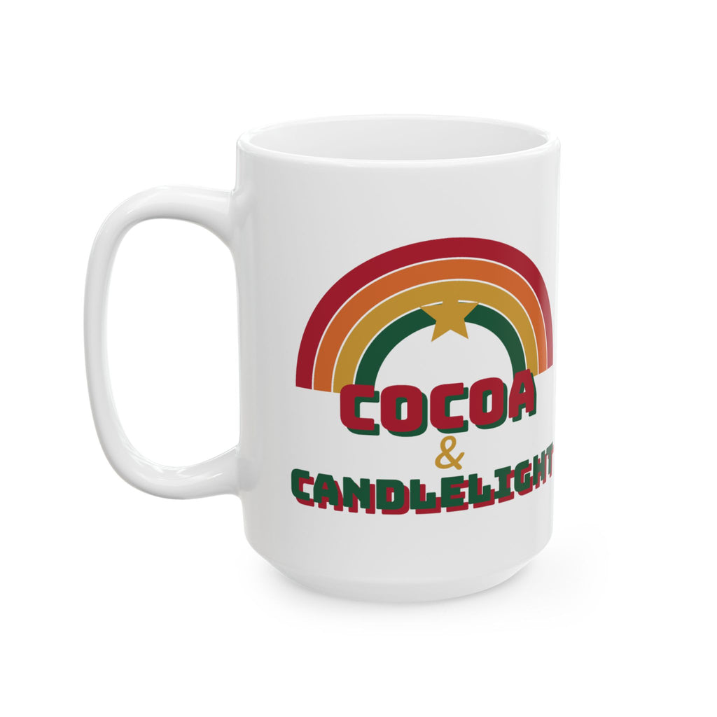 Cocoa and Candlelight retro 70s rainbow christmas mug design by Blackstar Creative, view 7