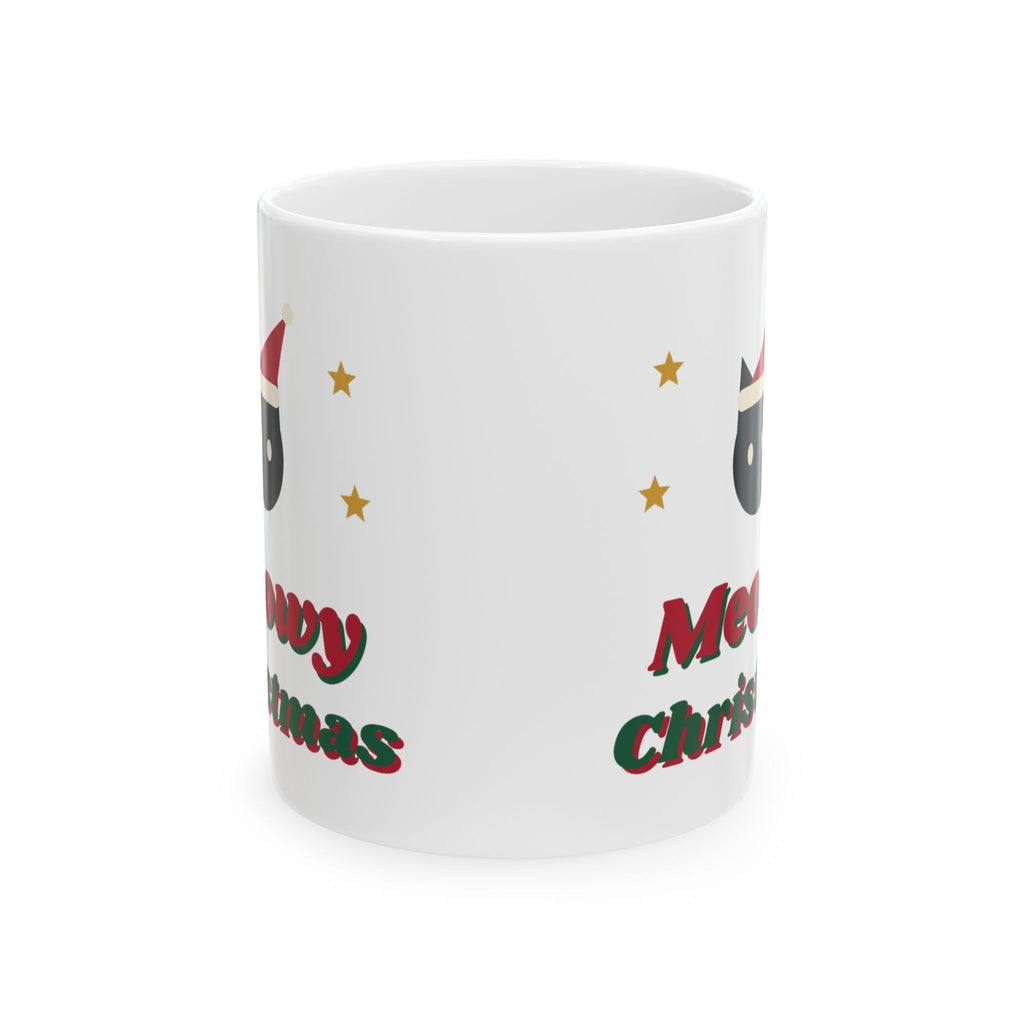 Meowy Christmas black cat santa hat mug design by Blackstar Creative