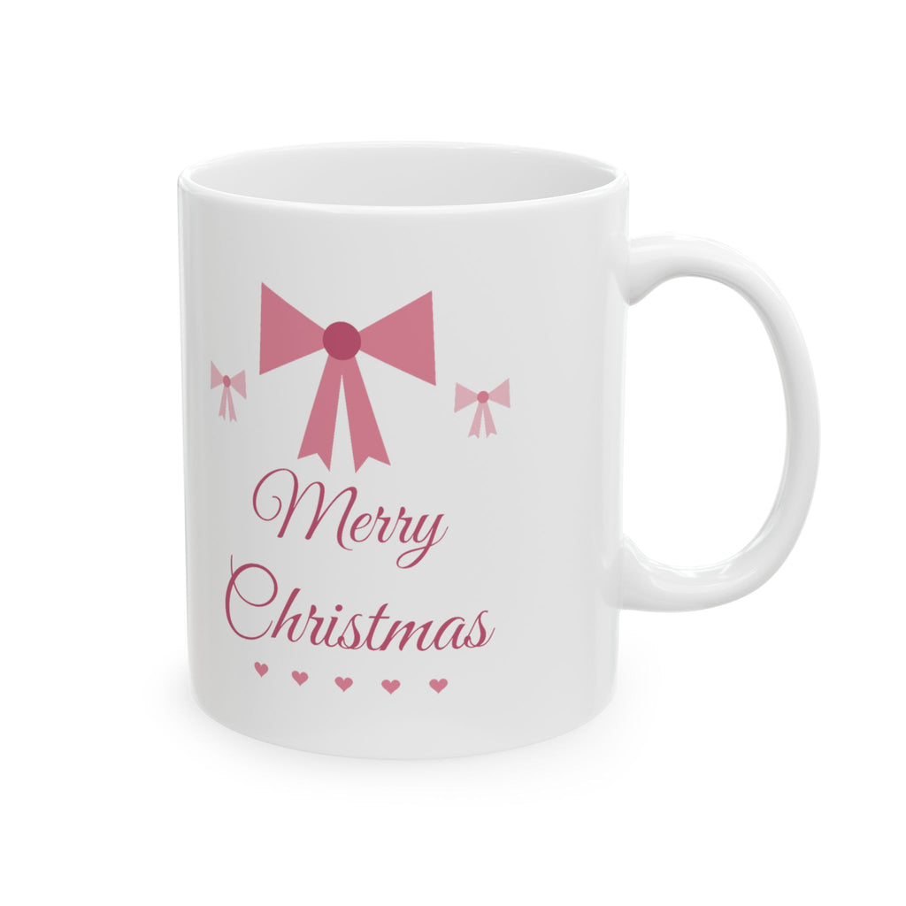 Coquette Bow Merry Christmas Mug, Pink Bow Holiday Mug, Girly Aesthetic Xmas Gift, Pink Christmas Mug