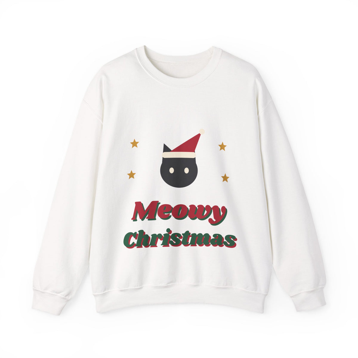 Meowy Christmas Cat Sweatshirt, Black Cat Santa Hat Holiday Crewneck, Cat Mom Xmas Gift, Funny Cat Christmas Mug