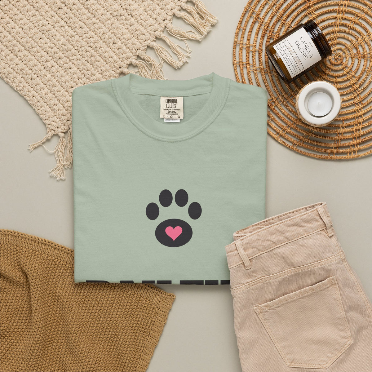 Garment-dyed tee with a black paw and pink heart, BAILEY'S in bold letters and Mom in rose script, view 14