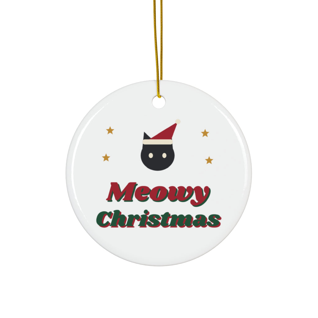 Meowy Christmas black cat santa hat ornament design by Blackstar Creative