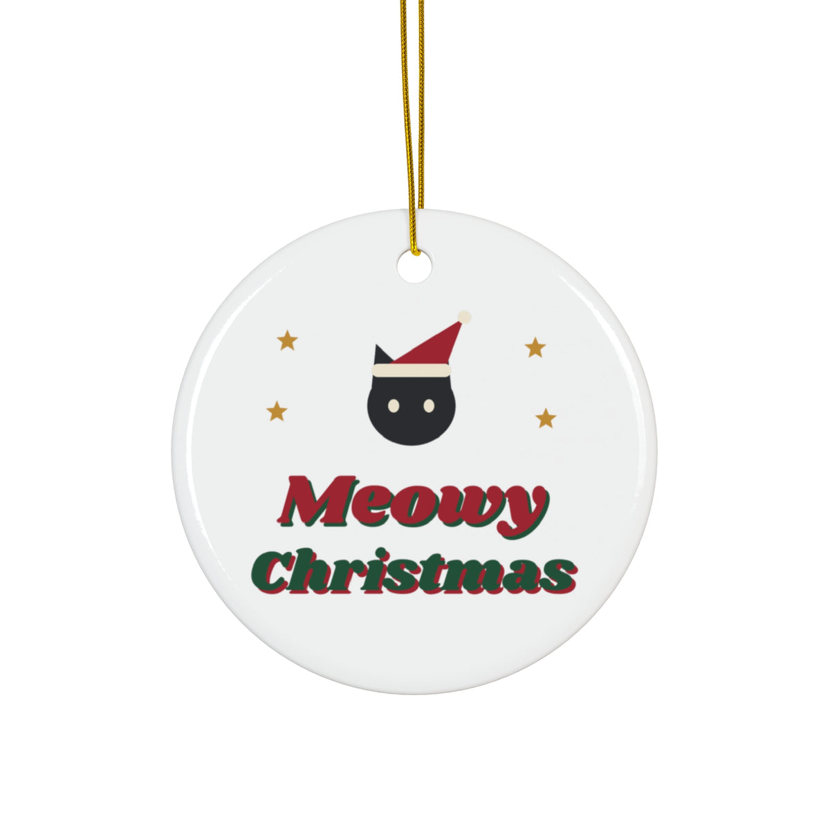Meowy Christmas Cat Ornament, Black Cat Santa Hat Holiday Ornament, Cat Mom Xmas Gift, Funny Cat Christmas Mug