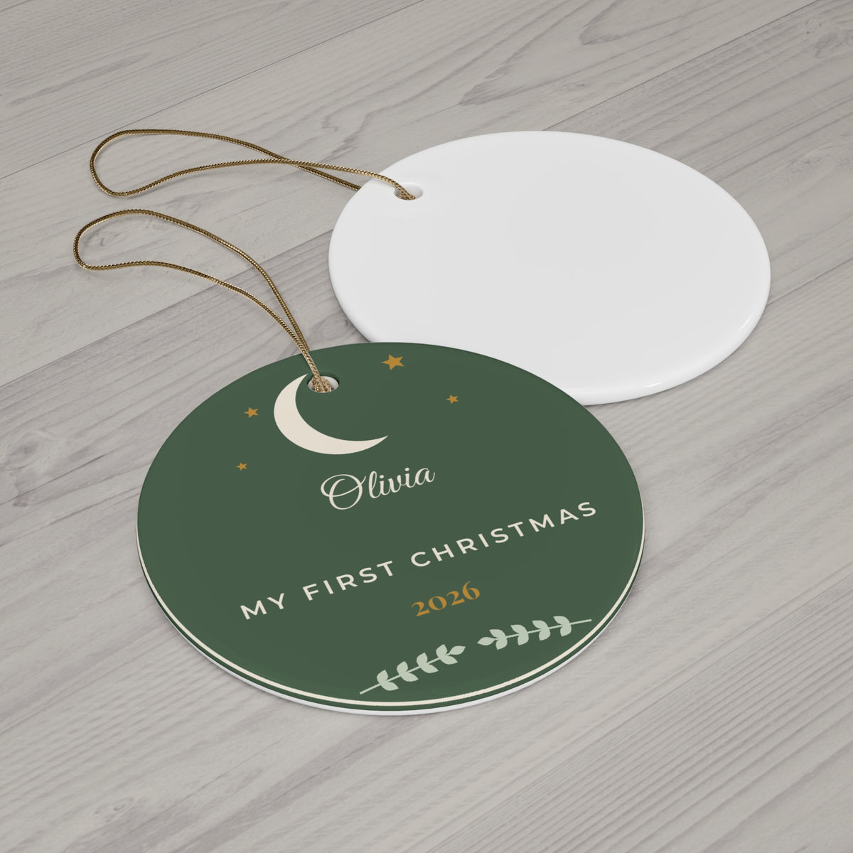 Baby's First Christmas Ornament 2026, Personalized Name Ornament, Sage Green Moon and Stars Keepsake, New Baby Gift, Custom Baby Ornament