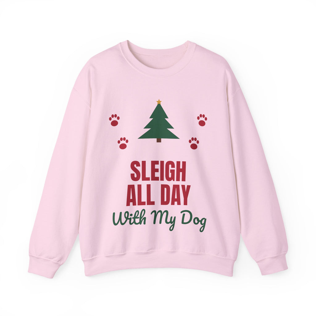 Sleigh All Day With My Dog dog lover paw print christmas sweatshirt design by Blackstar Creative, view 3