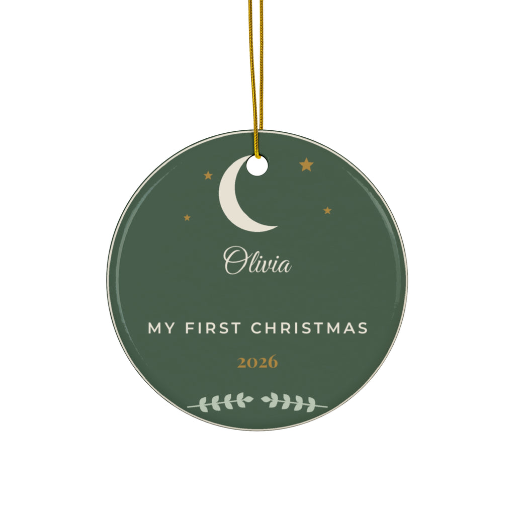 Baby's First Christmas Ornament 2026, Personalized Name Ornament, Sage Green Moon and Stars Keepsake, New Baby Gift, Custom Baby Ornament