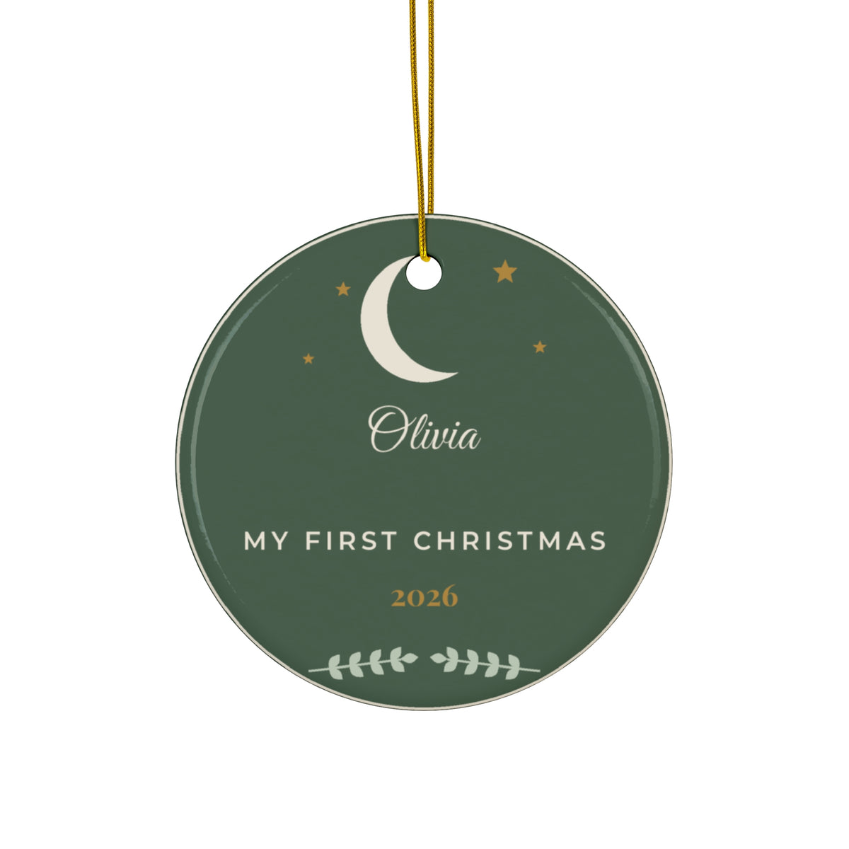 Baby's First Christmas Ornament 2026, Personalized Name Ornament, Sage Green Moon and Stars Keepsake, New Baby Gift, Custom Baby Ornament