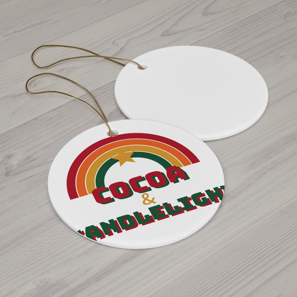 Cocoa and Candlelight retro 70s rainbow christmas ornament design by Blackstar Creative, view 2