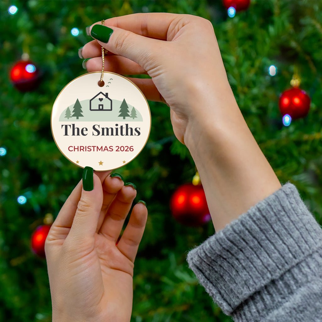 Personalized Family Christmas Ornament 2026, Custom Last Name Ornament with Year, Snowy House Family Keepsake, New Home Christmas Gift