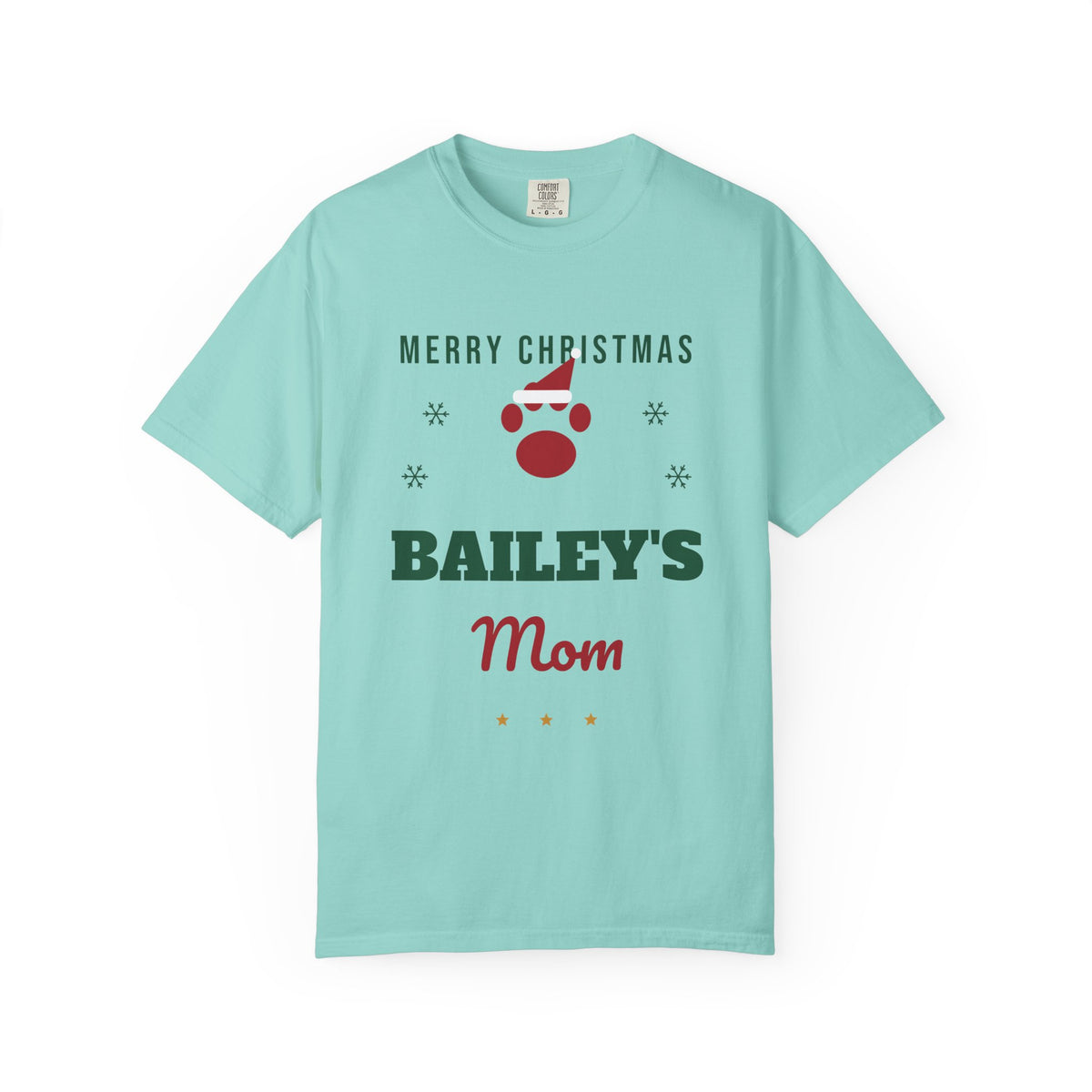 Custom Christmas Dog Mom Shirt with Pet Name, Personalized Holiday Pet Dad Comfort Colors Tee, Santa Hat Paw Gift