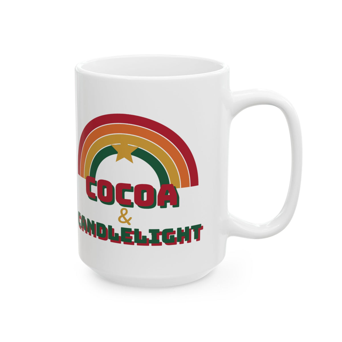 Cocoa and Candlelight retro 70s rainbow christmas mug design by Blackstar Creative, view 8