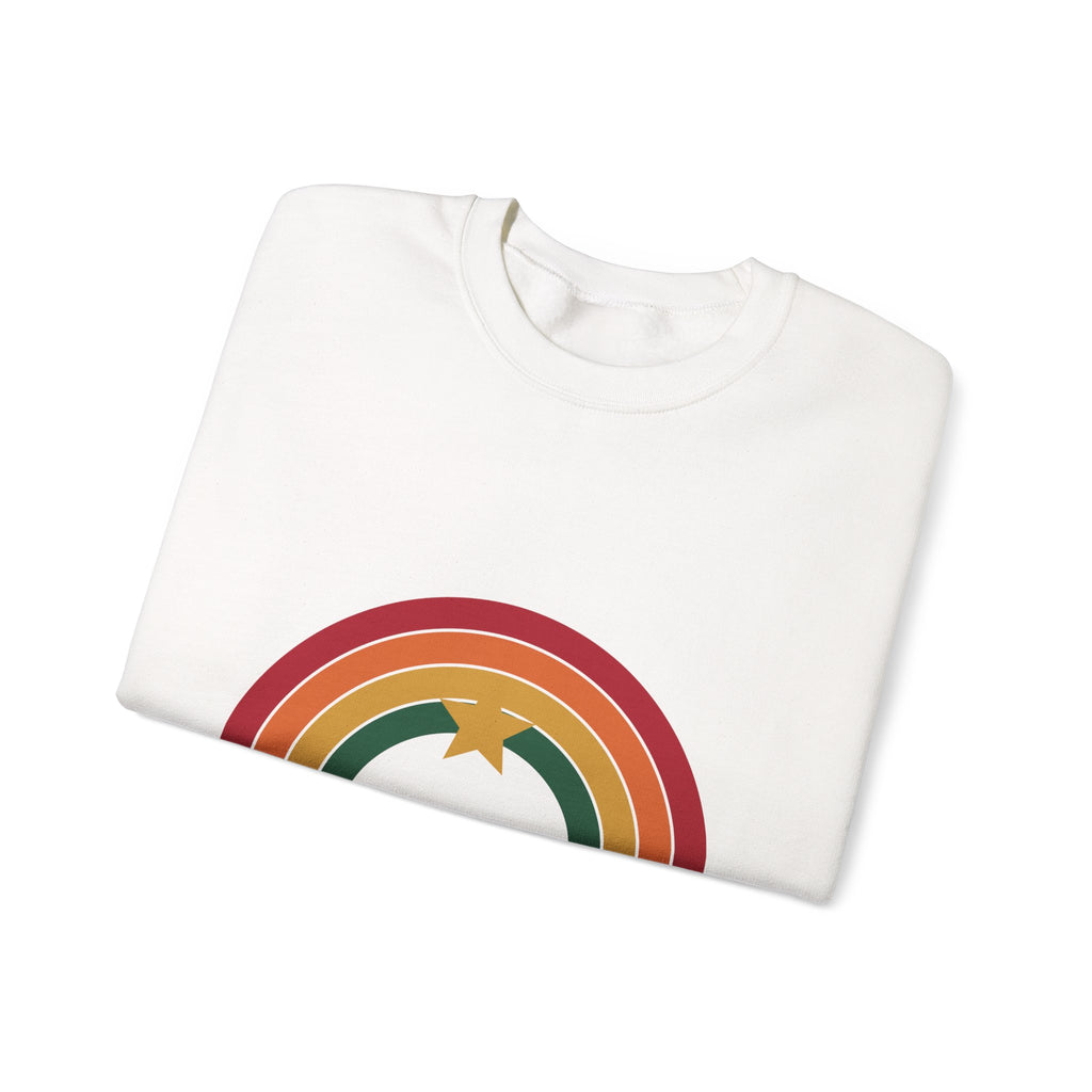 Cocoa and Candlelight retro 70s rainbow christmas sweatshirt design by Blackstar Creative, view 5