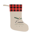 Personalized Christmas Stocking with Name, Custom Family Stocking, Sage Green Pine Name Stocking, Plaid Cuff Holiday Stocking, Kids Gift