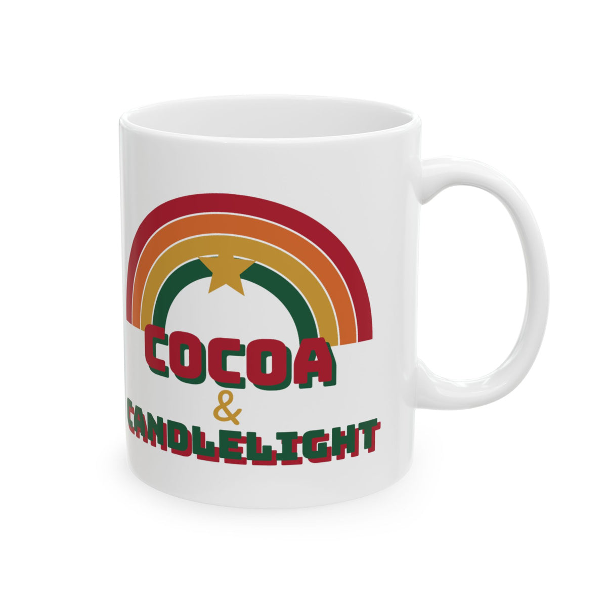 Cocoa and Candlelight retro 70s rainbow christmas mug design by Blackstar Creative, view 5