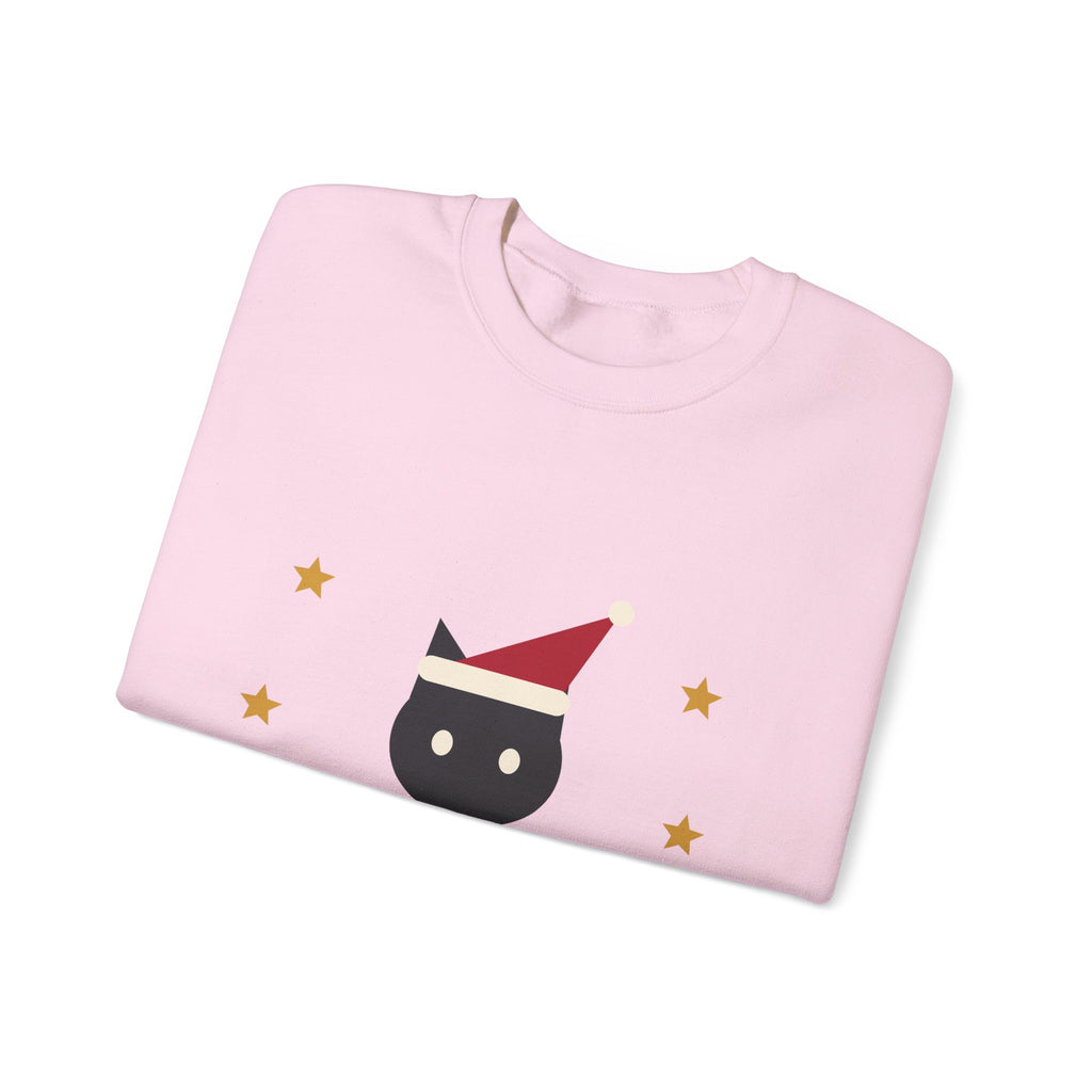Meowy Christmas black cat santa hat sweatshirt design by Blackstar Creative, view 11