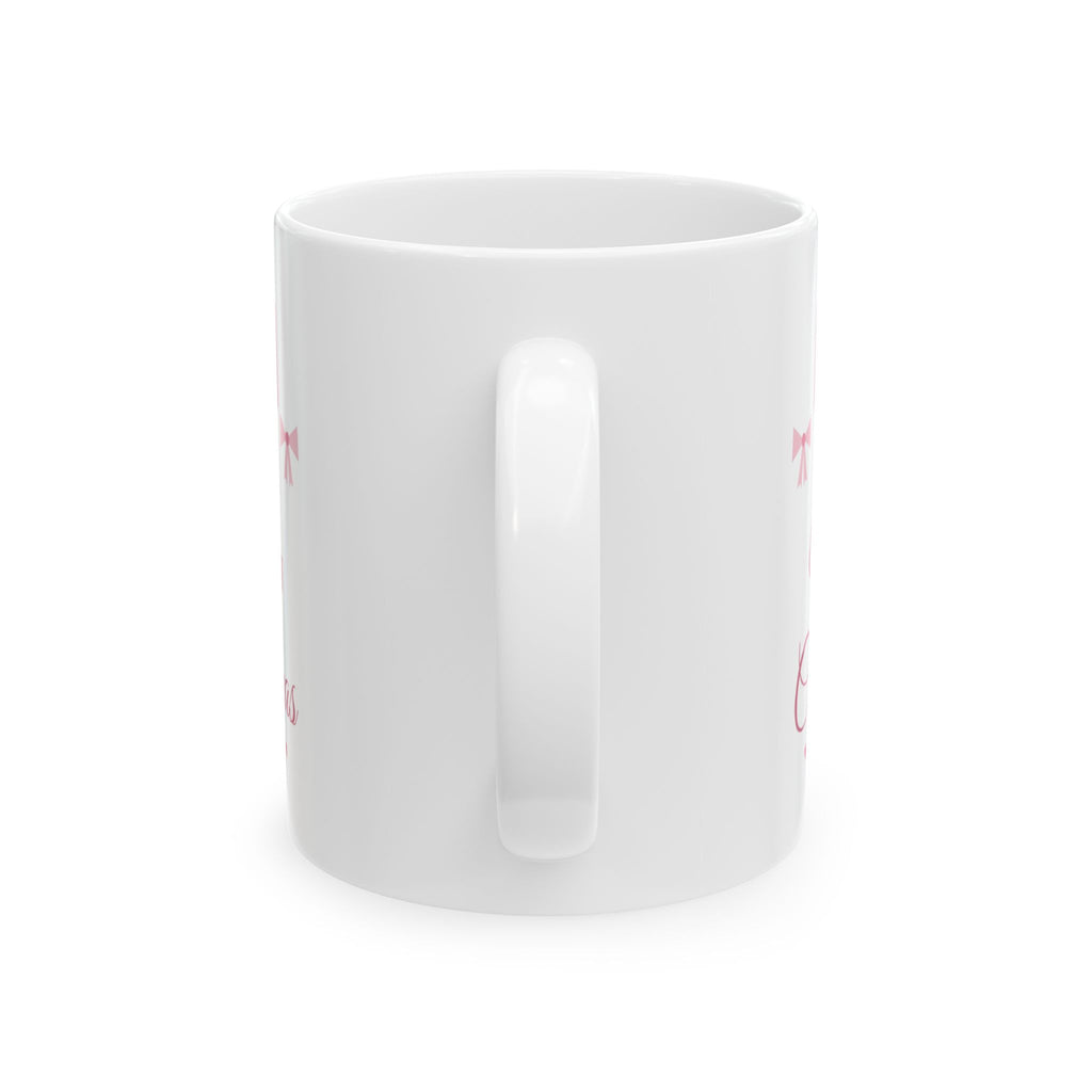 Coquette Bow Merry Christmas Mug, Pink Bow Holiday Mug, Girly Aesthetic Xmas Gift, Pink Christmas Mug