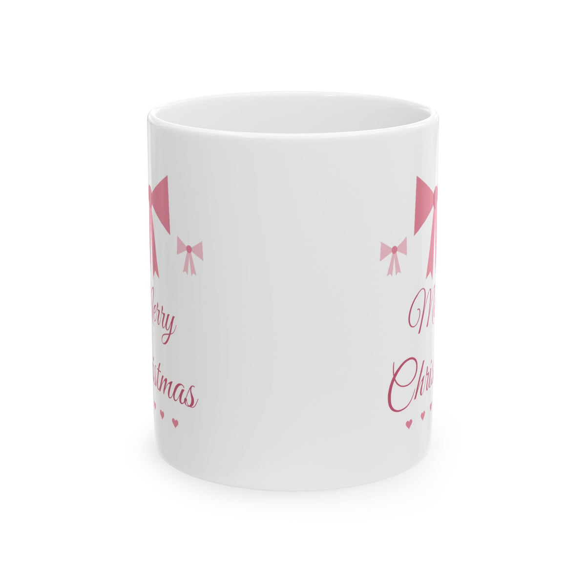 Coquette Bow Merry Christmas Mug, Pink Bow Holiday Mug, Girly Aesthetic Xmas Gift, Pink Christmas Mug