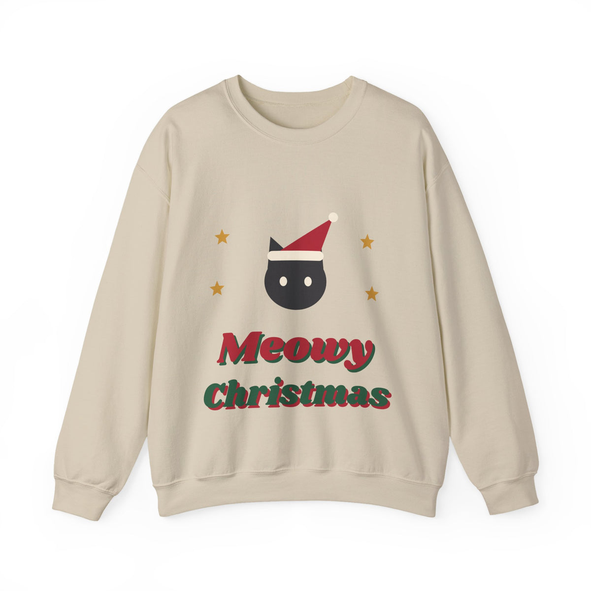 Meowy Christmas Cat Sweatshirt, Black Cat Santa Hat Holiday Crewneck, Cat Mom Xmas Gift, Funny Cat Christmas Mug