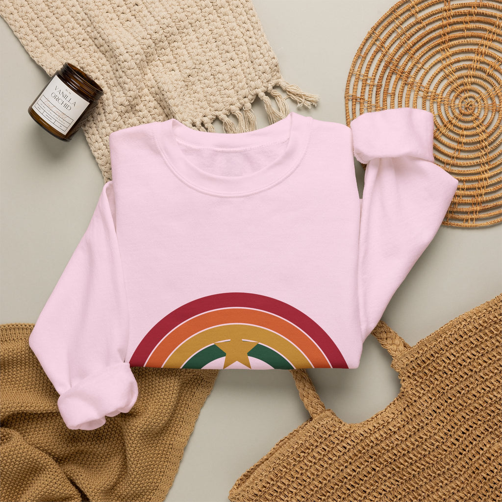 Cocoa and Candlelight retro 70s rainbow christmas sweatshirt design by Blackstar Creative, view 12