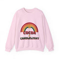 Cocoa and Candlelight retro 70s rainbow christmas sweatshirt design by Blackstar Creative, view 3