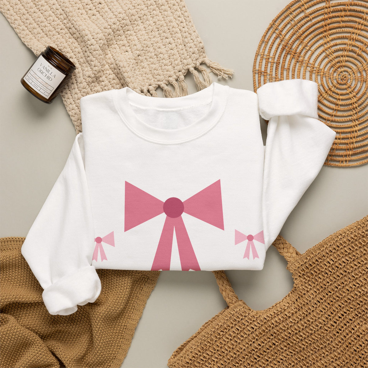 Coquette Bow Merry Christmas Sweatshirt, Pink Bow Holiday Crewneck, Girly Aesthetic Xmas Gift, Pink Christmas Mug