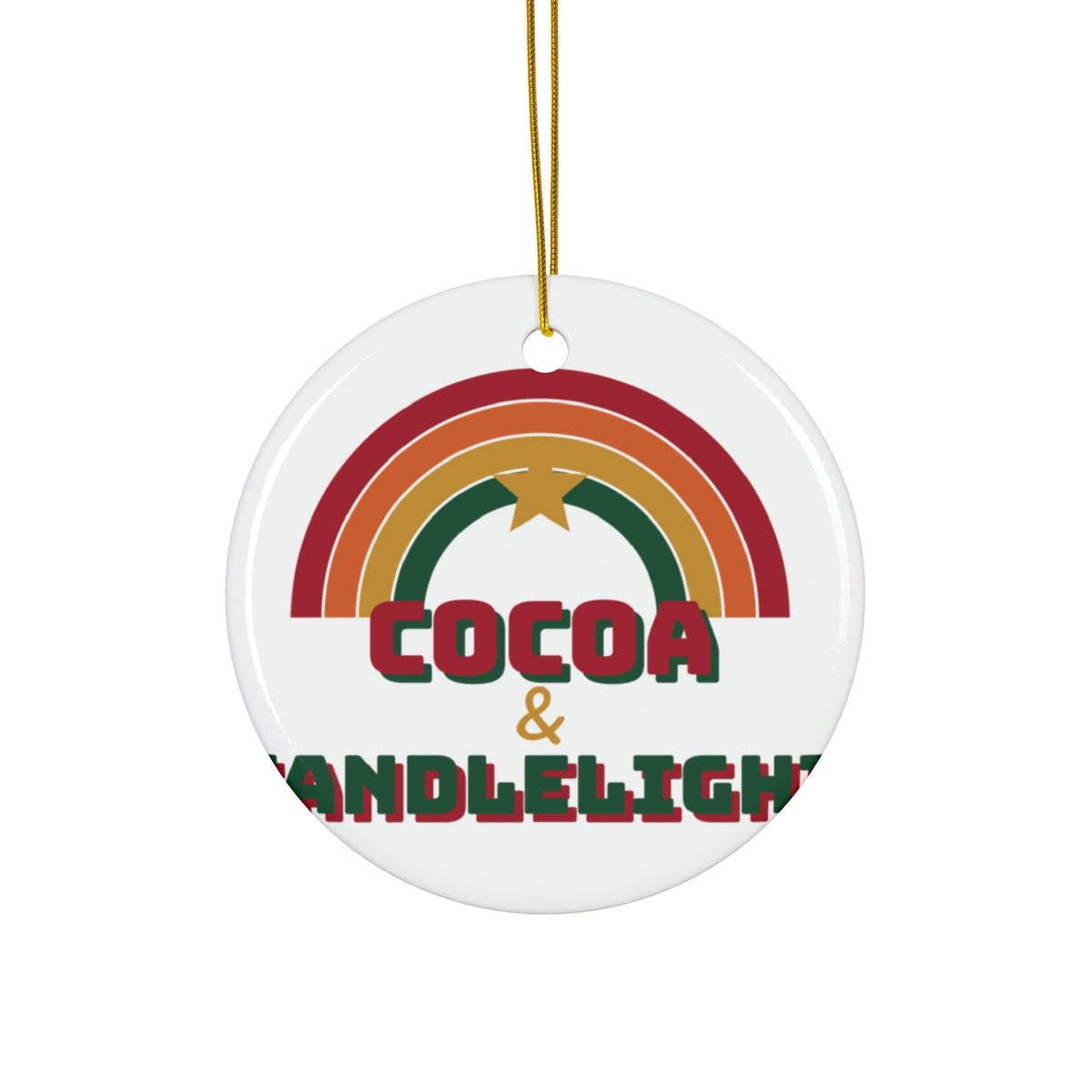 Cocoa and Candlelight retro 70s rainbow christmas ornament design by Blackstar Creative
