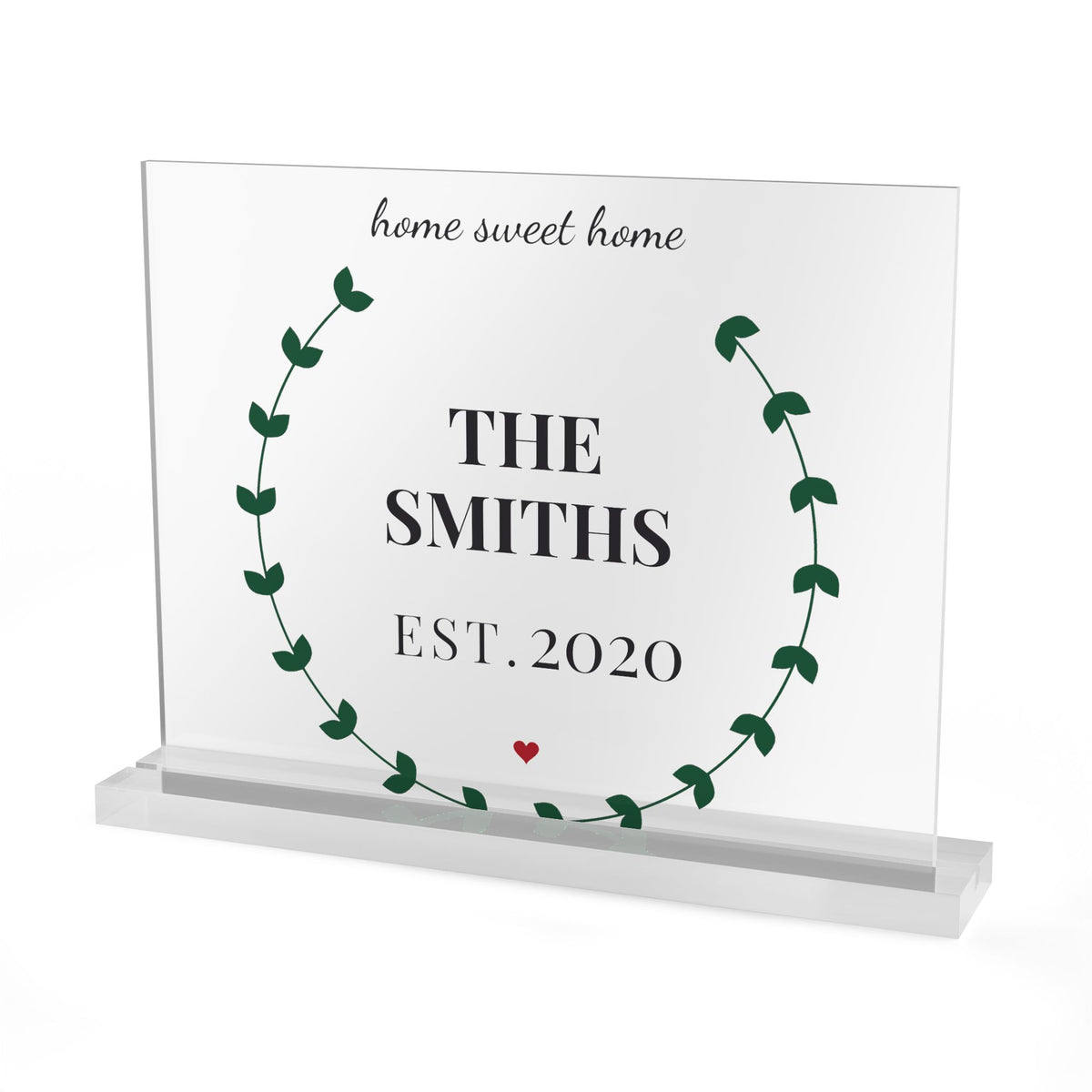 Family Name Acrylic Sign with Botanical Wreath, Personalized Est. Year Sign, Home Sweet Home Decor, Couple Gift