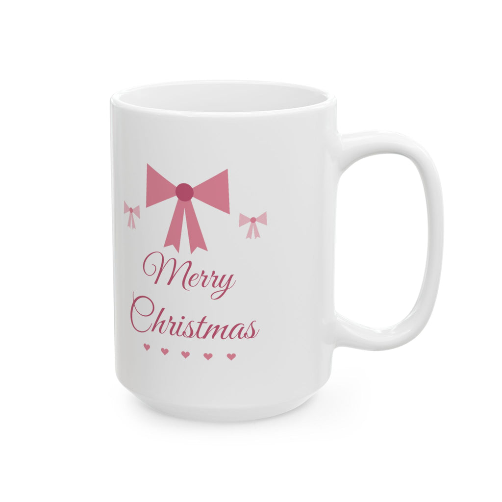 Coquette Bow Merry Christmas Mug, Pink Bow Holiday Mug, Girly Aesthetic Xmas Gift, Pink Christmas Mug