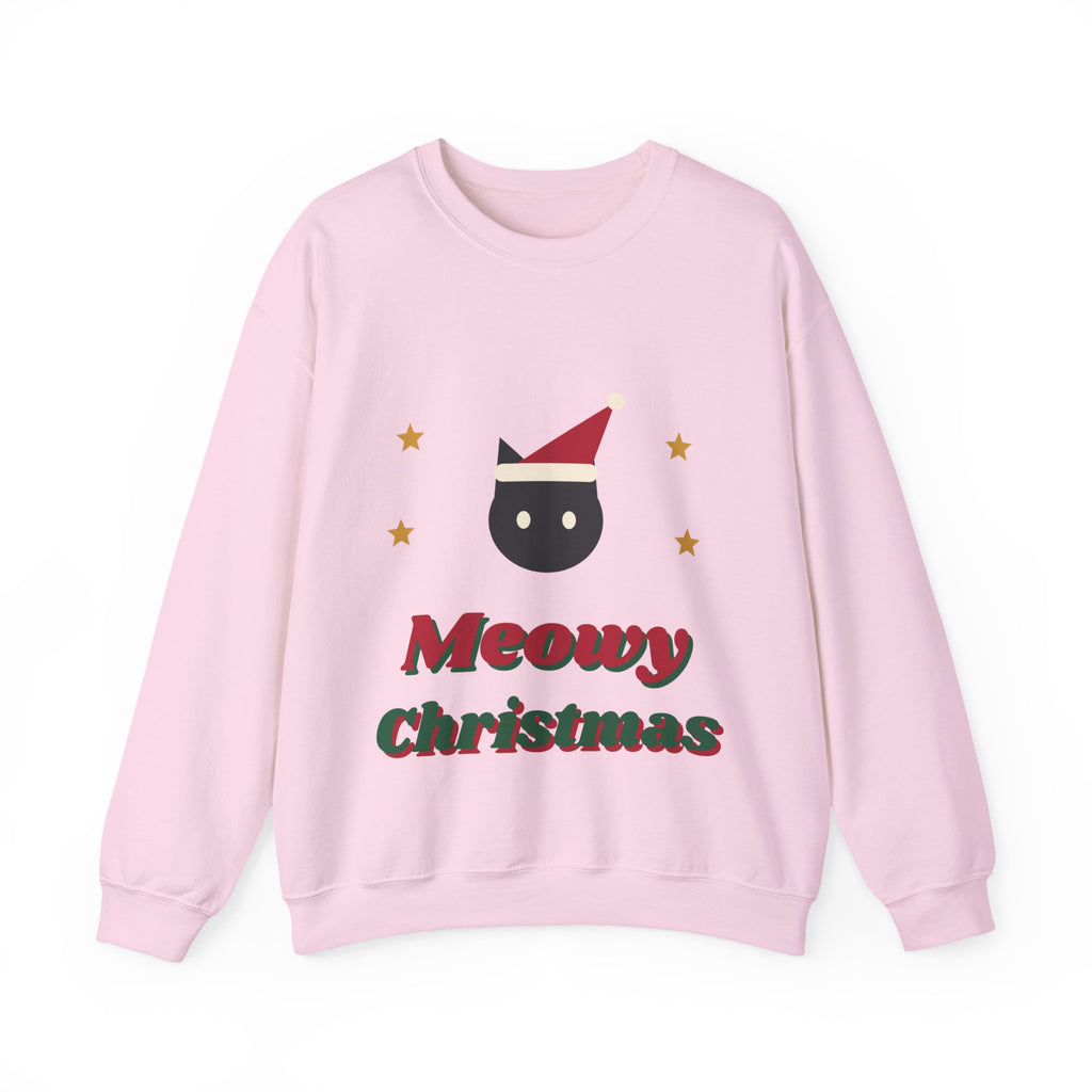 Meowy Christmas black cat santa hat sweatshirt design by Blackstar Creative, view 3