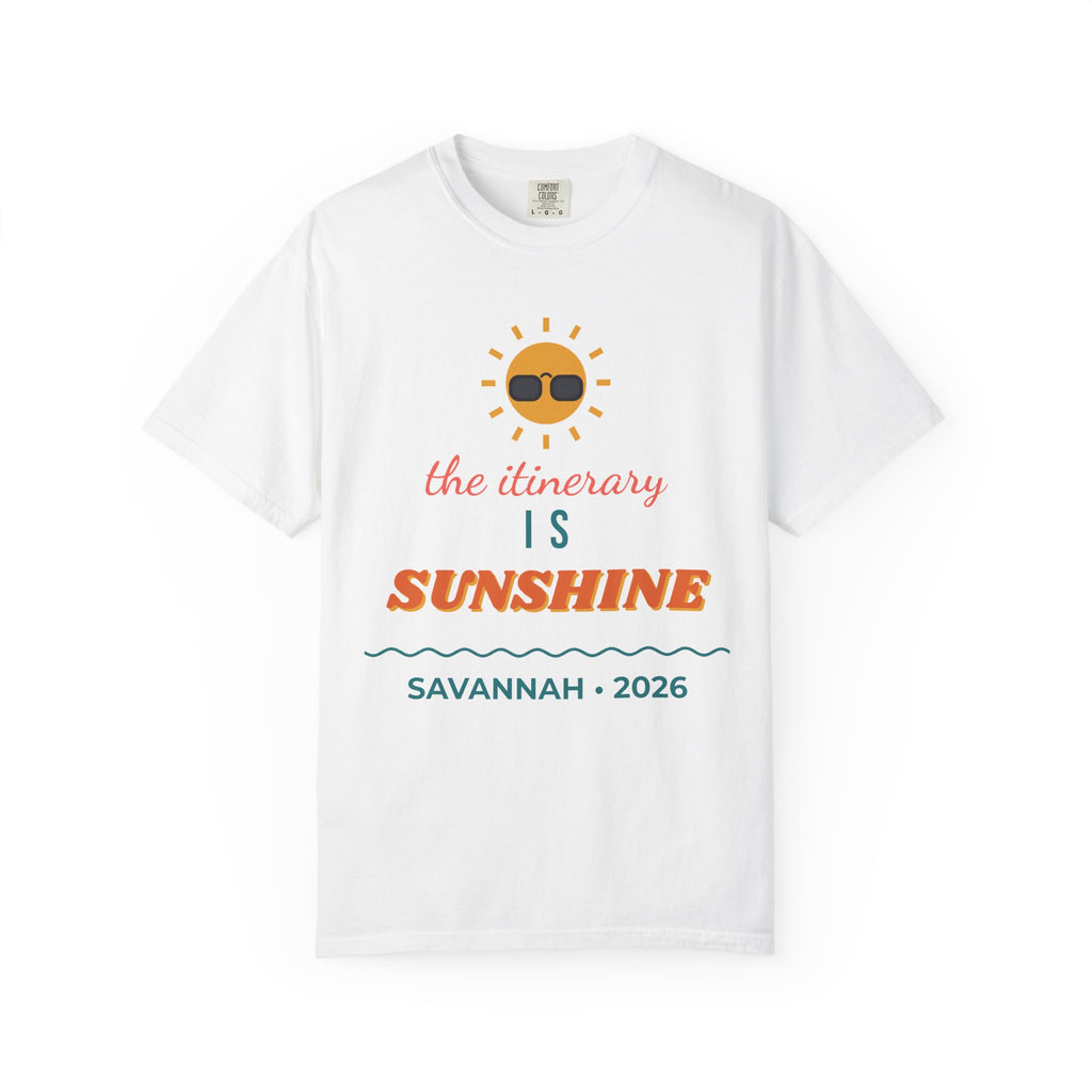 The Itinerary Is Sunshine Girls' Trip Shirt, Custom Destination & Year Beach Vacation Tee, Matching Weekend Shirts