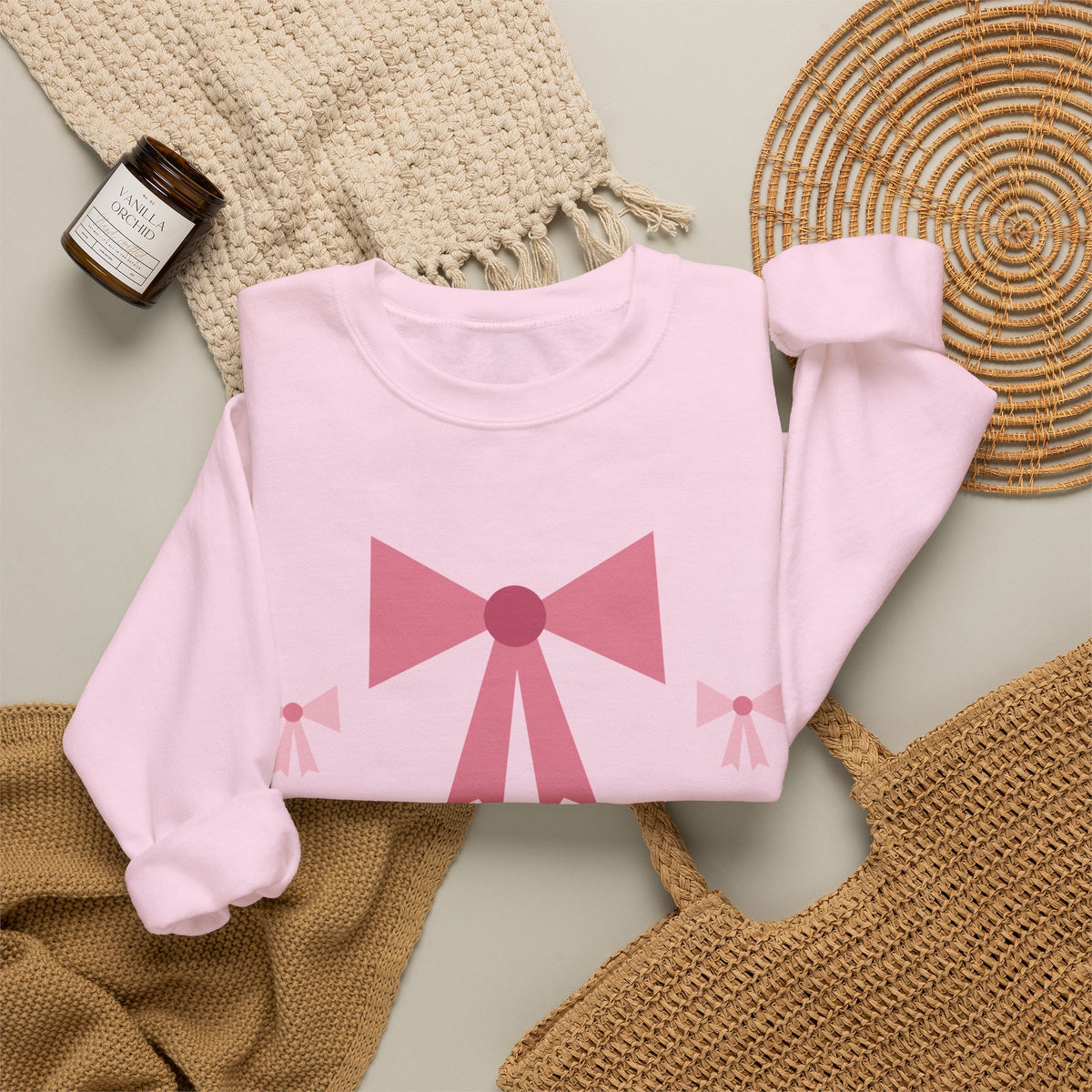 Coquette Bow Christmas pink bow sweatshirt design by Blackstar Creative, view 12