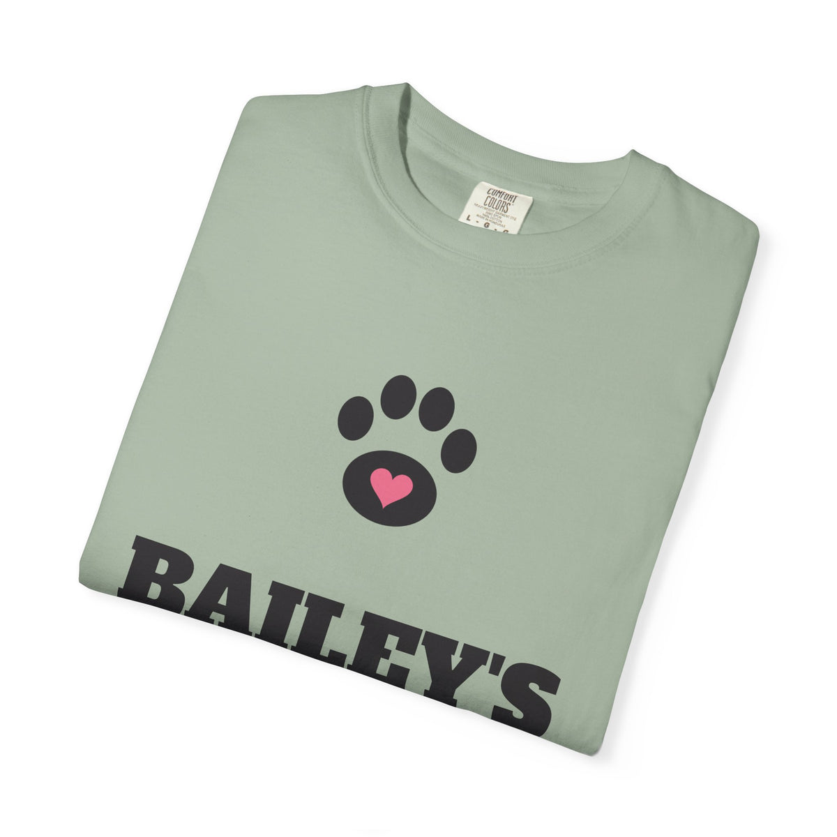 Garment-dyed tee with a black paw and pink heart, BAILEY'S in bold letters and Mom in rose script, view 13