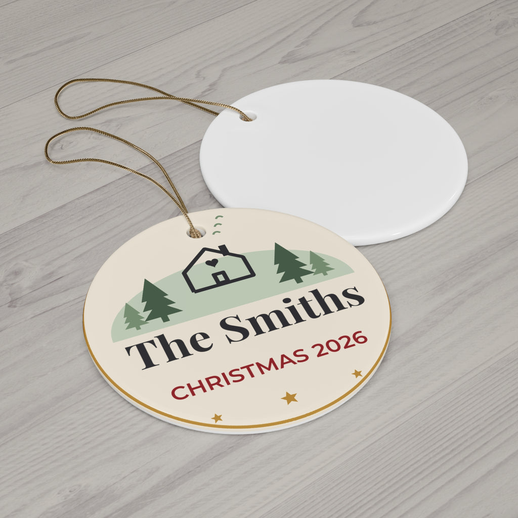 Personalized Family Christmas Ornament 2026, Custom Last Name Ornament with Year, Snowy House Family Keepsake, New Home Christmas Gift