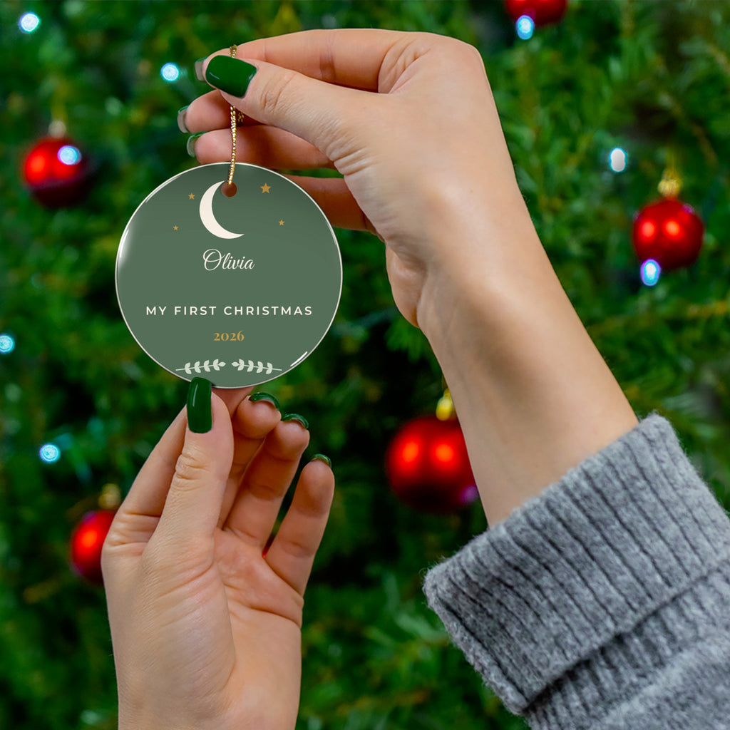 Baby's First Christmas Ornament 2026, Personalized Name Ornament, Sage Green Moon and Stars Keepsake, New Baby Gift, Custom Baby Ornament