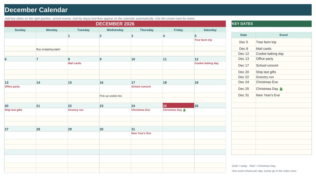Christmas & Holiday Planner December calendar