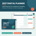 2027 Planner and Calendar Bundle: hyperlinked 2027 digital planner on a tablet