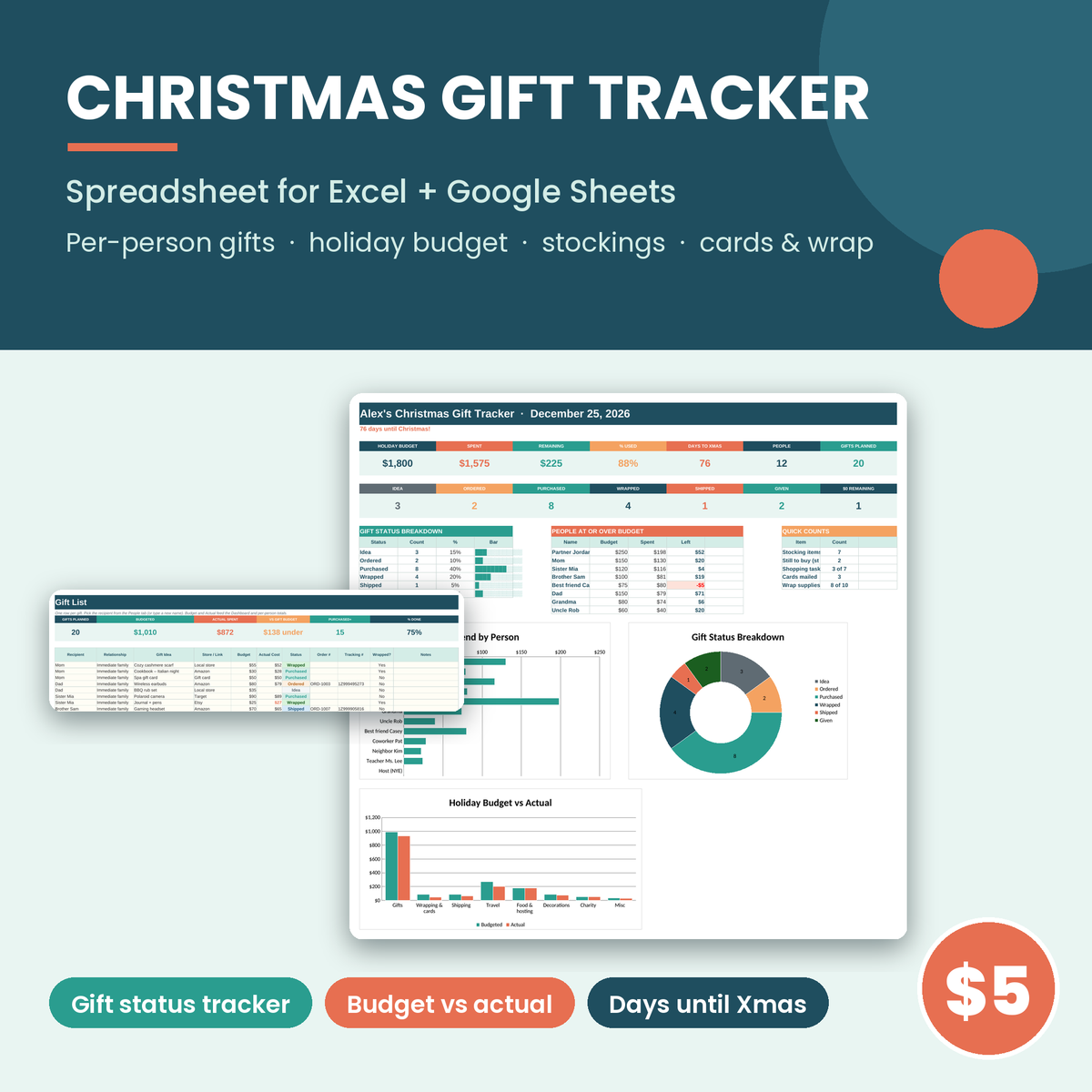 Holiday Hosting Planner Bundle: Christmas gift tracker spreadsheet