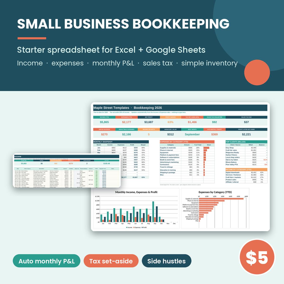 Small Business Bookkeeping spreadsheet cover